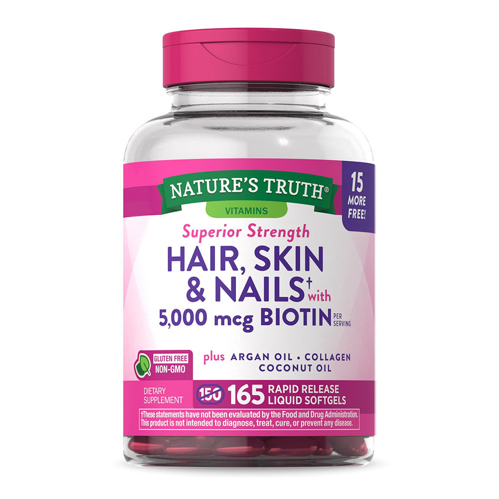 Natures Truth Superior Strength Hair, Skin and Nails with 5000mcg Biotin Softgels, 165 Ea